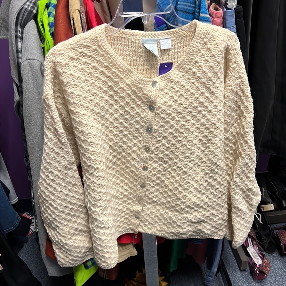 💜Hand Knit White Cardigan 3X